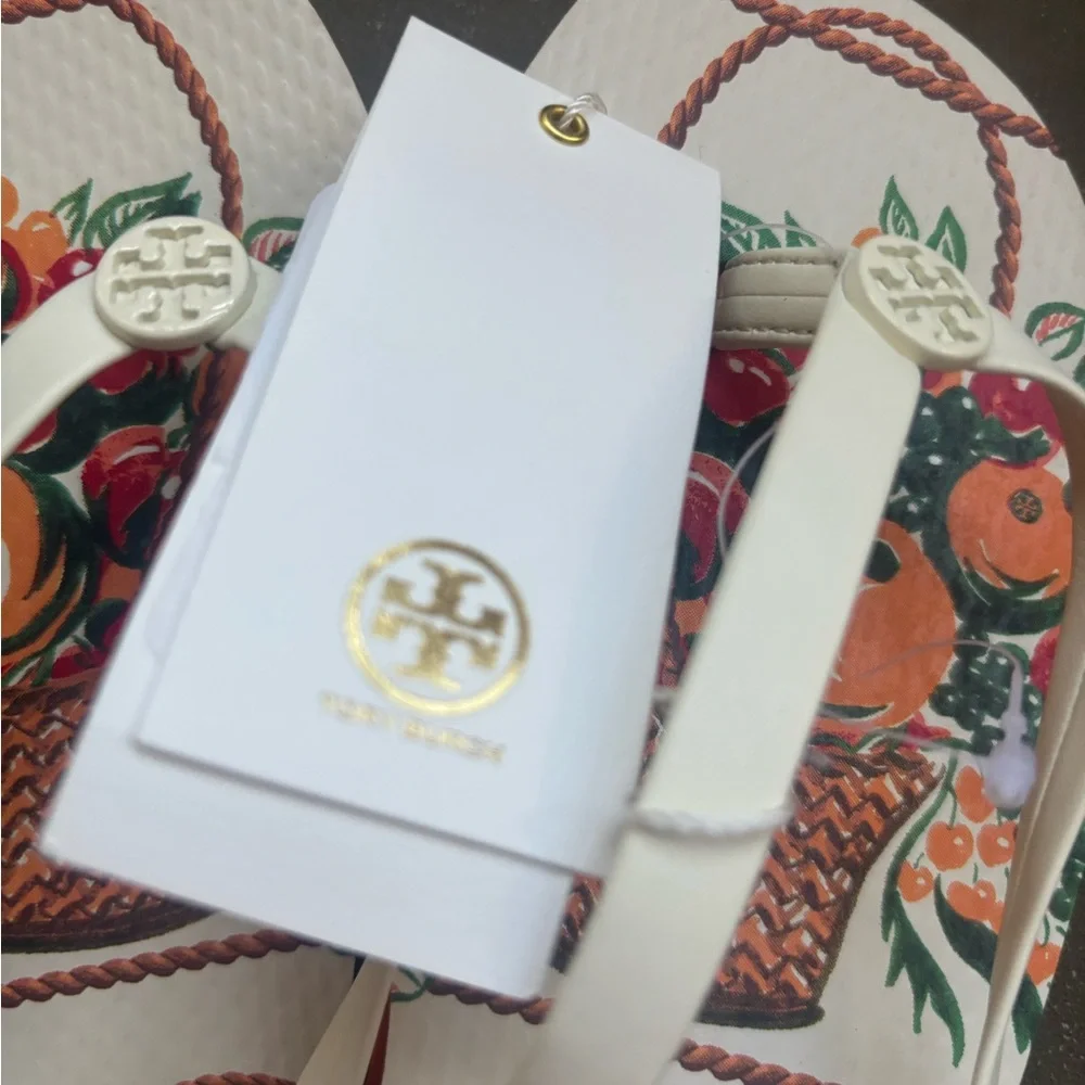 Tory Burch Flat Flip Flop Orange Fruit Pattern